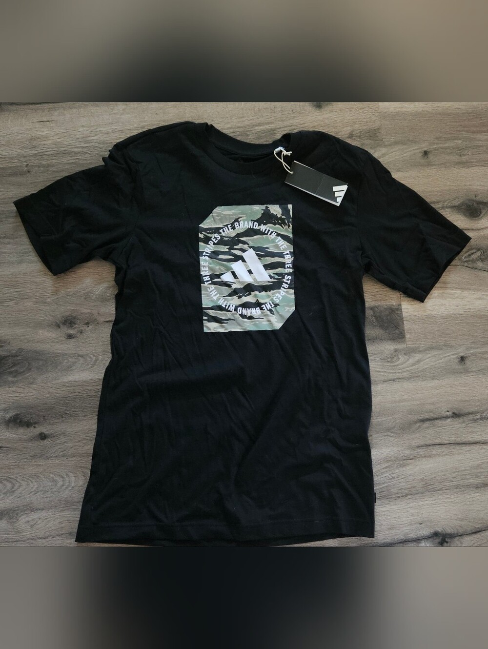 adidas Black Short Sleeve Tee with Green Camo Graphic